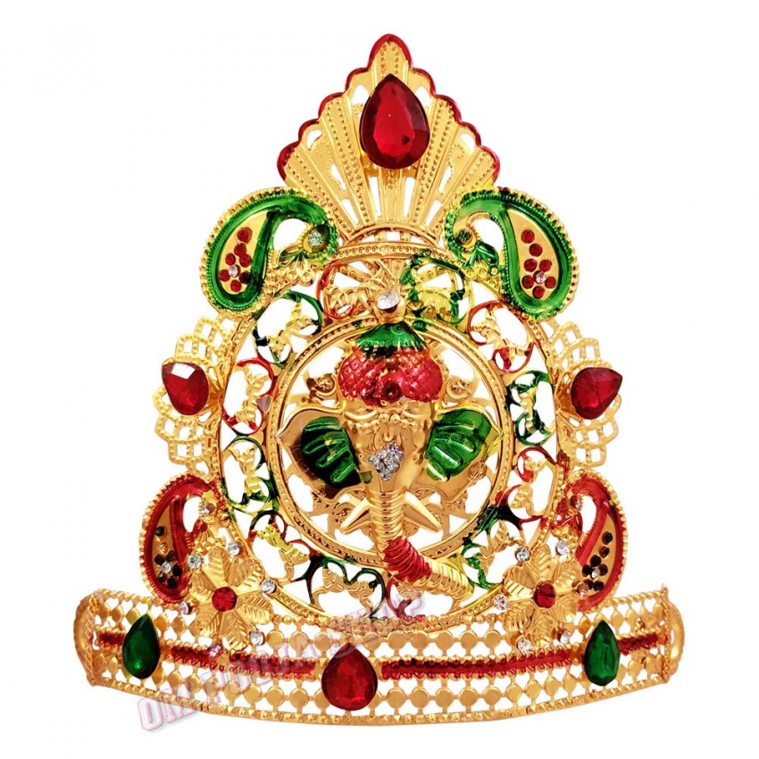 Golden Ganpati Mukut with Stone - Size 5.5 x 6 inches