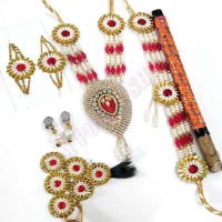 Complete Red & White Pearl Krishna Shringar Jewellery Set for Kids Boy