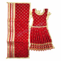 Velvet Lehenga Choli Duppatta Dress For Goddess Idol
