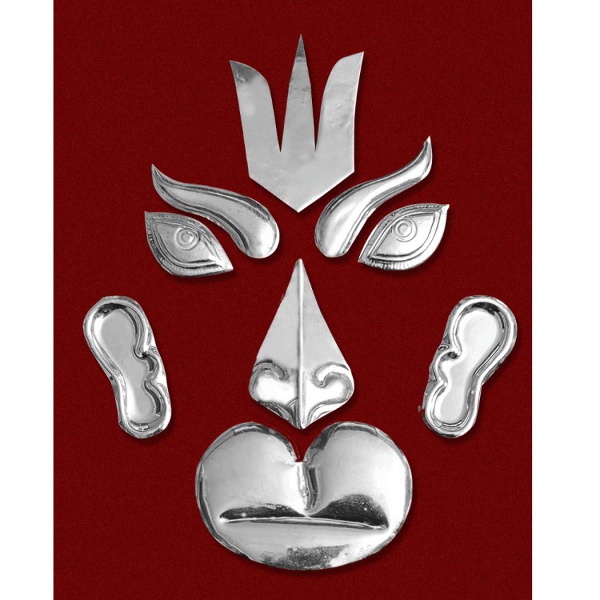 Hanuman Ji Face Decoration Set - Pure Copper with Silver Covering - Medium Size