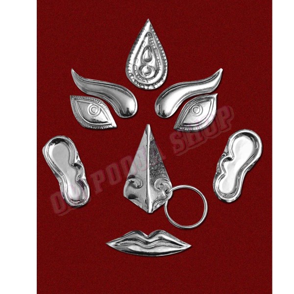 Lakshmi Devi Face Decoration Set - Copper with Silver Covering - Medium Size