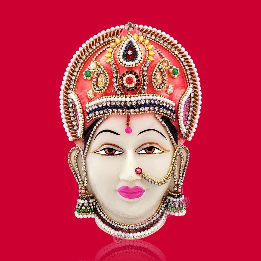 Maha Lakshmi Decorated Poojan Mukhota Mask Face - Size: 4.25x6.5 inches