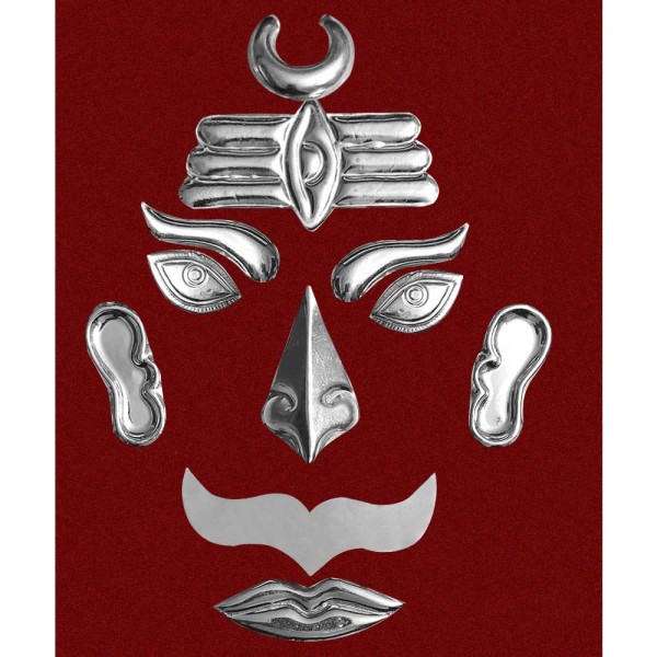 Mahakal Shiv Shankar Face Decoration Set - Pure Copper with Silver Covering - Medium Size
