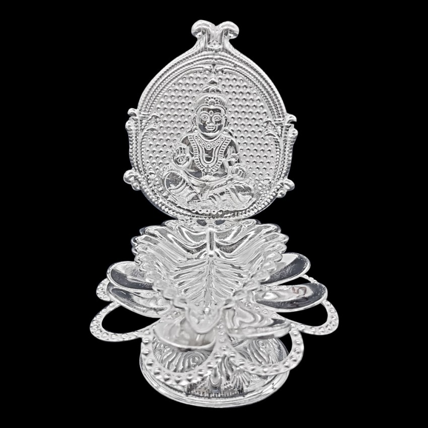Leaf Design Kuber Diya Lamp in Pure Silver - Size: 3.5 inches