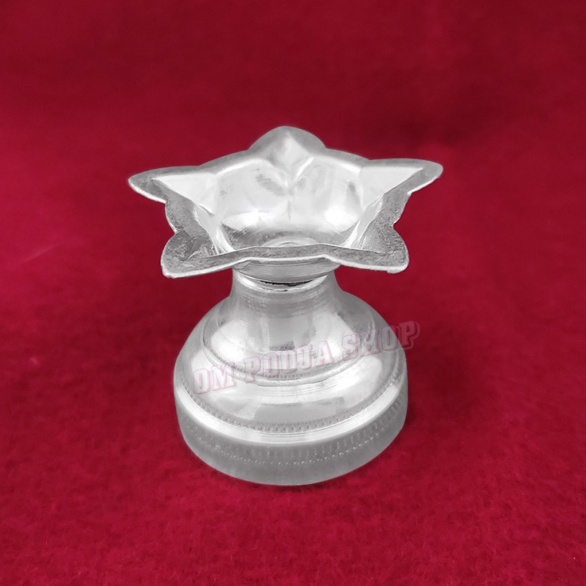 Silver Panch Mukhi Diya with Round Stand - Size: 3 x 3 x 3.7 cm