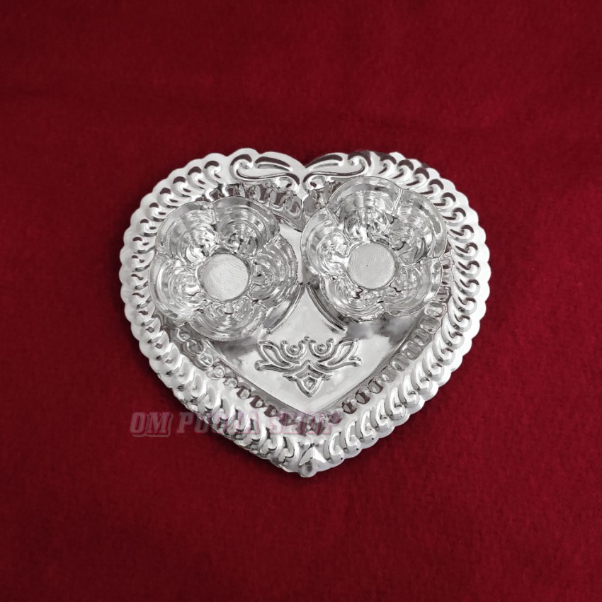 Heart Shape  2 Cup Haldi Kumkum Containers in German Silver