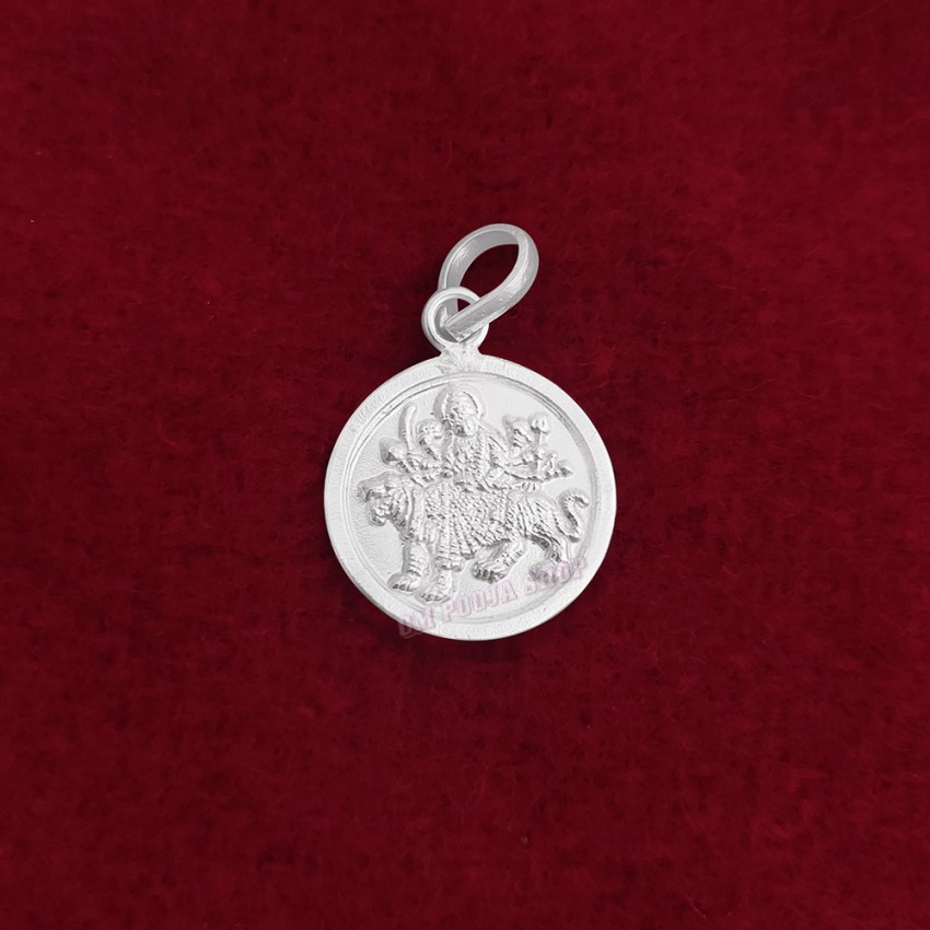 Ambe Mata Round Pendant in Pure Silver & Pure Gold - Size: 19x23 mm