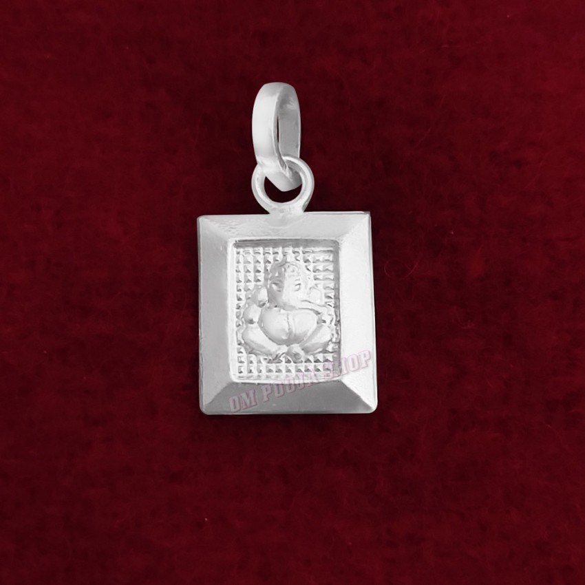 Blessing Lord Ganesh Square Shape Pendant in Pure Silver & Pure Gold - Size: 12x19 mm