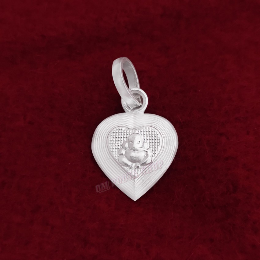 Designer Heart Shape Ganpati Pendant in Pure Silver & Pure Gold - Size: 13x18 mm