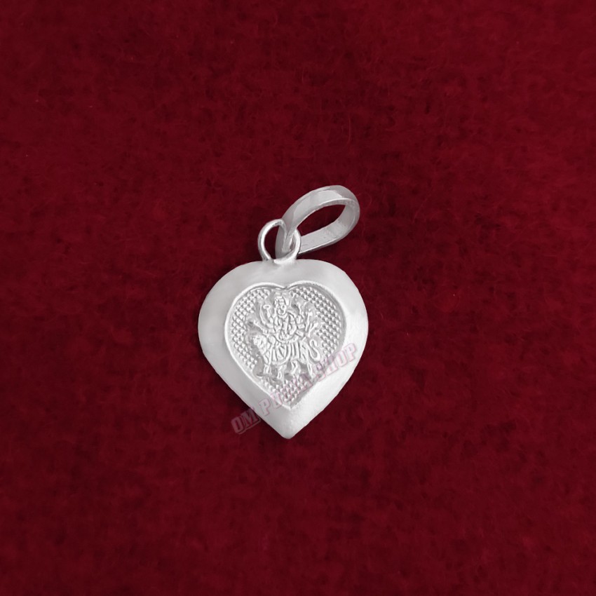 Goddess Durga Heart Shape Designer Pendant in Pure Silver & Pure Gold - Size: 15x18 mm