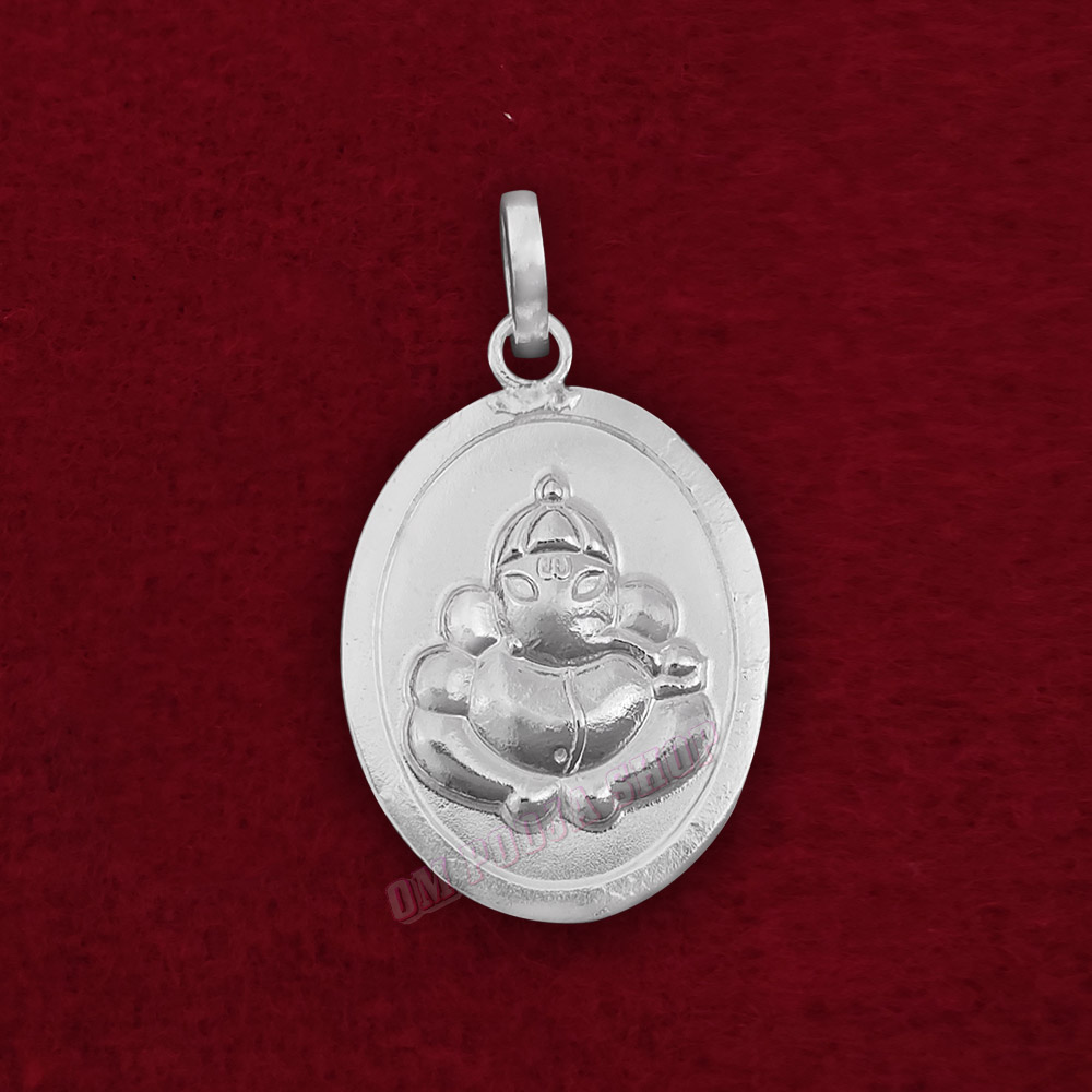 Lord Ganesha Oval Shape Pendant in Pure Silver & Pure Gold