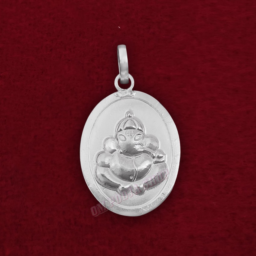 Lord Ganesha Oval Shape Pendant in Pure Silver & Pure Gold - Size: 18x27 mm