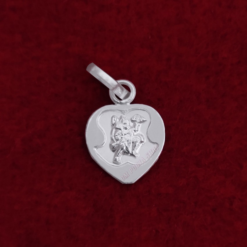 Heart Shape Hanuman ji Locket in Pure Silver & Pure Gold - Size: 13x18 mm