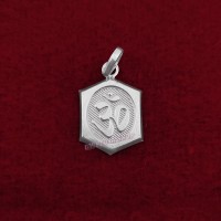 Hindu Religious Om Designer Hexagon Shape Pendant in Pure Silver & Pure Gold - Size: 15x24 mm