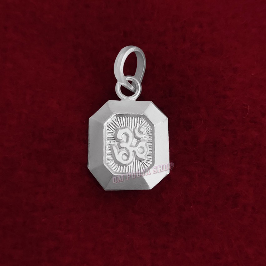 Om Designer Square Shape Pendant in Pure Silver & Pure Gold - Size: 13x18 mm