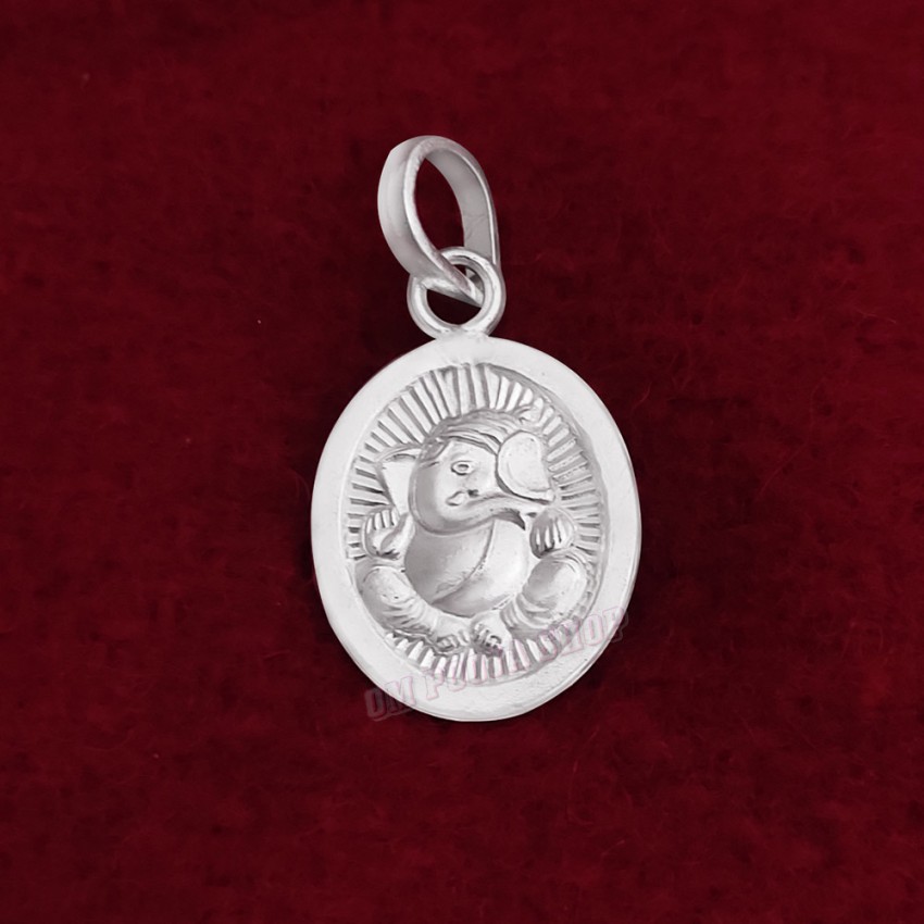 One Side Ganpati Glowing Oval Shape Pendant in Pure Silver & Pure Gold - Size: 15x21 mm