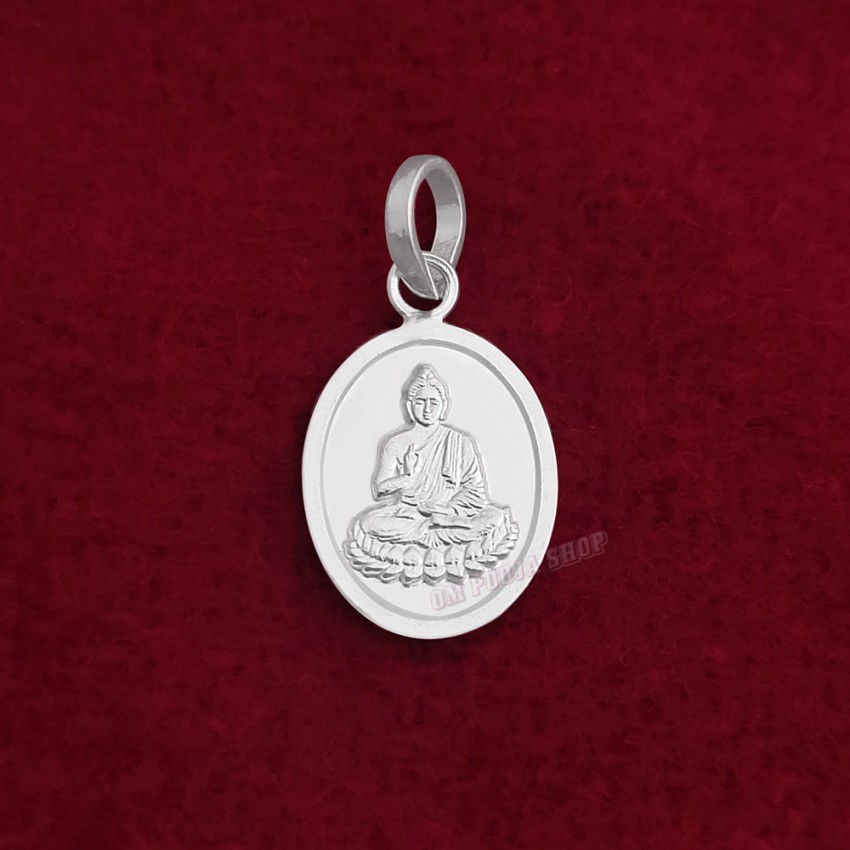 Oval Shape Lord Buddha Pendant in Pure Silver & Pure Gold - Size: 13x22 mm