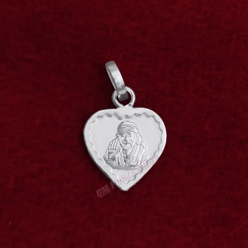 Sai Baba Heart Shape Locket in Pure Silver & Pure Gold - Size: 16x20 mm