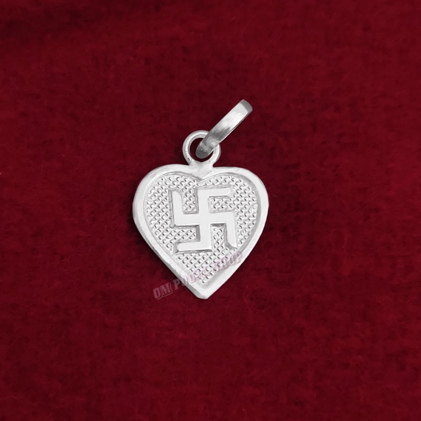 Heart Shape Swastika Pendant  in Pure Silver & Pure Gold - Size: 16x20 mm