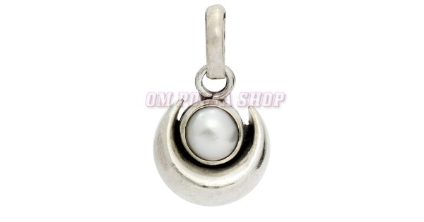 MMC Moon-Shape Round Pearl Silver Pendants Necklaces