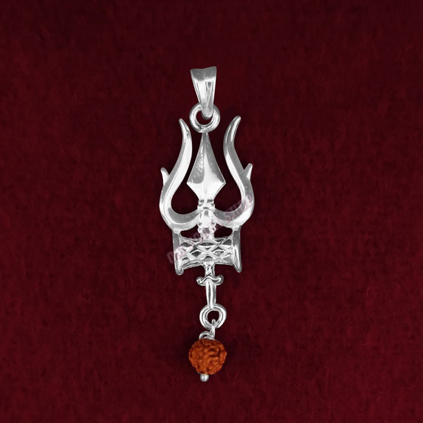 Lord Shiva Trishul Damaru Pendant in 925 Silver