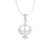 Sikh Symbol Khanda Sahib Pendant with Chain in Sterling Silver