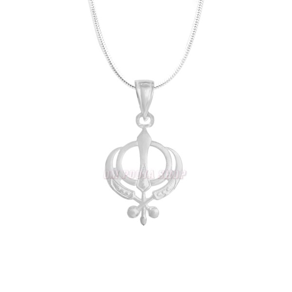 Sikh Symbol Khanda Sahib Pendant with Chain in Sterling Silver