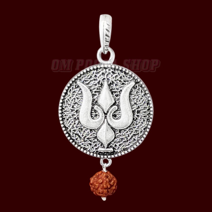 Trishul Coin Rudraksha Pendant in 925 Pure Silver