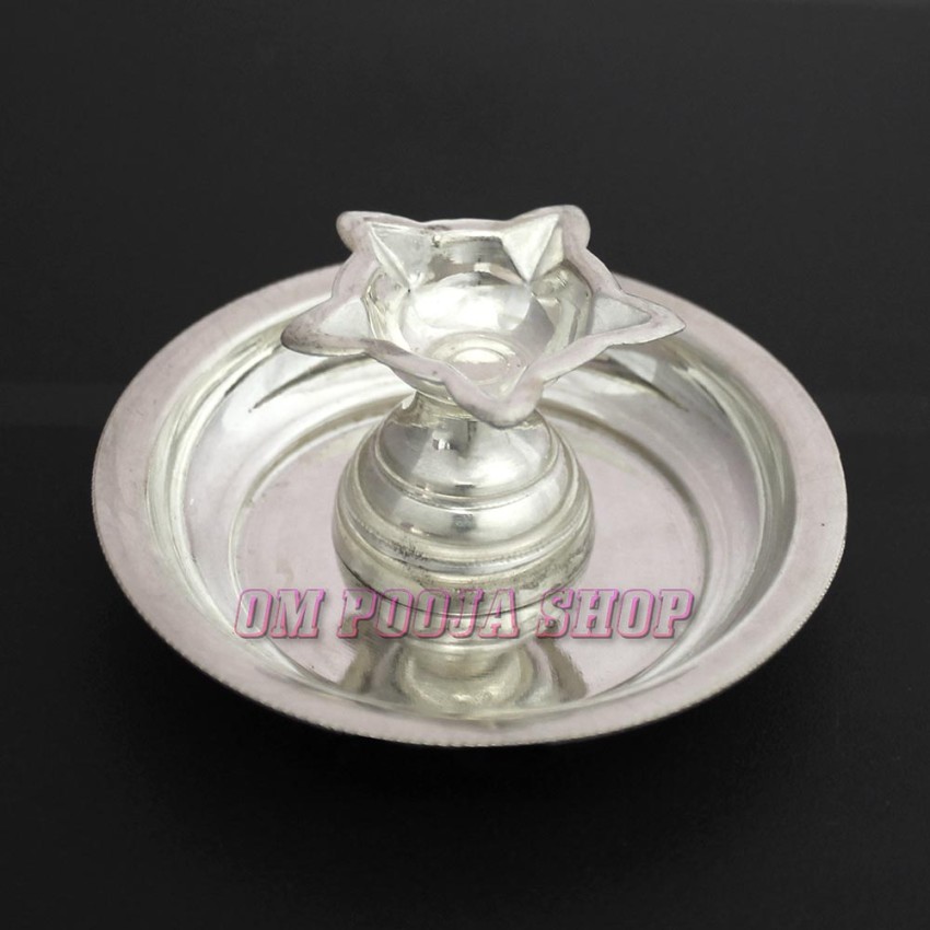 Plate with Deepam in Pure Silver