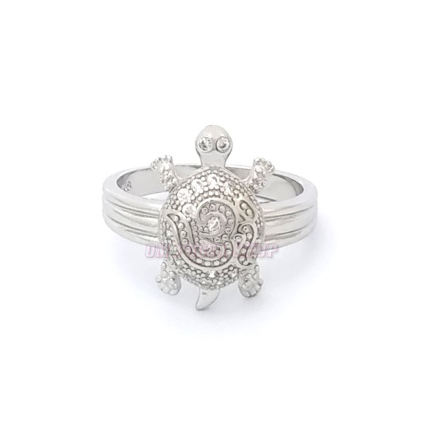 Om Tortoise Ring in Sterling Silver with American Diamond 1