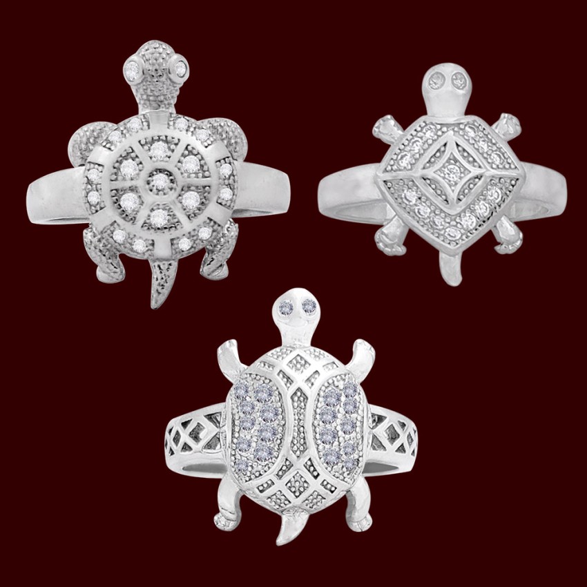 Diamond Studded Tortoise Ring Jewelry in Pure Silver