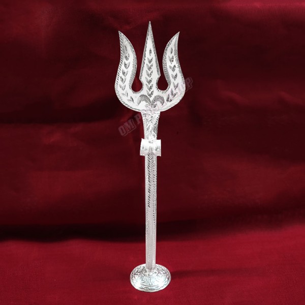 Trishul Trident with Stand in Pure Silver - 7.25 inches