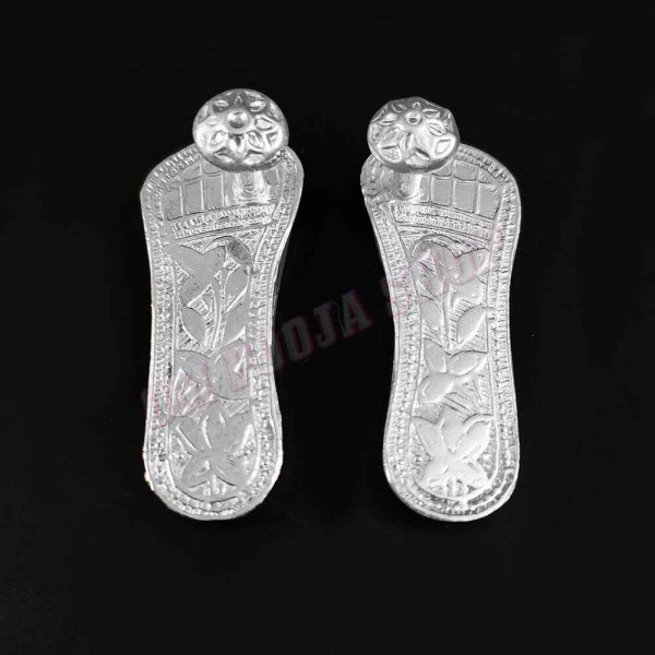 Silver Charan Paduka Kadau Pair – Auspicious Devotional Footwear for Puja