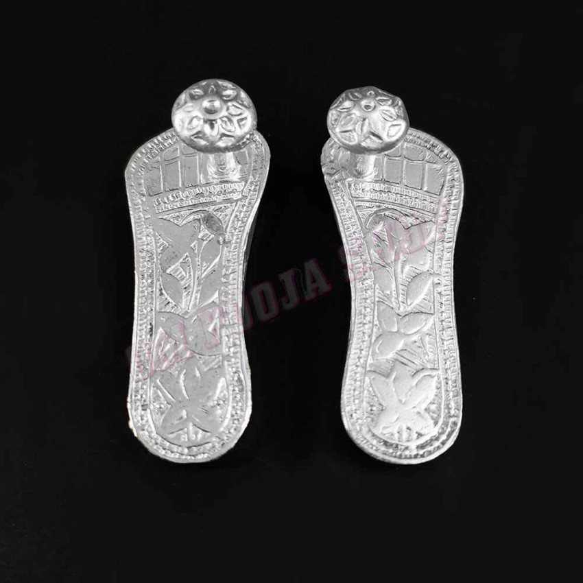 Silver Charan Paduka Kadau Pair – Auspicious Devotional Footwear for Puja