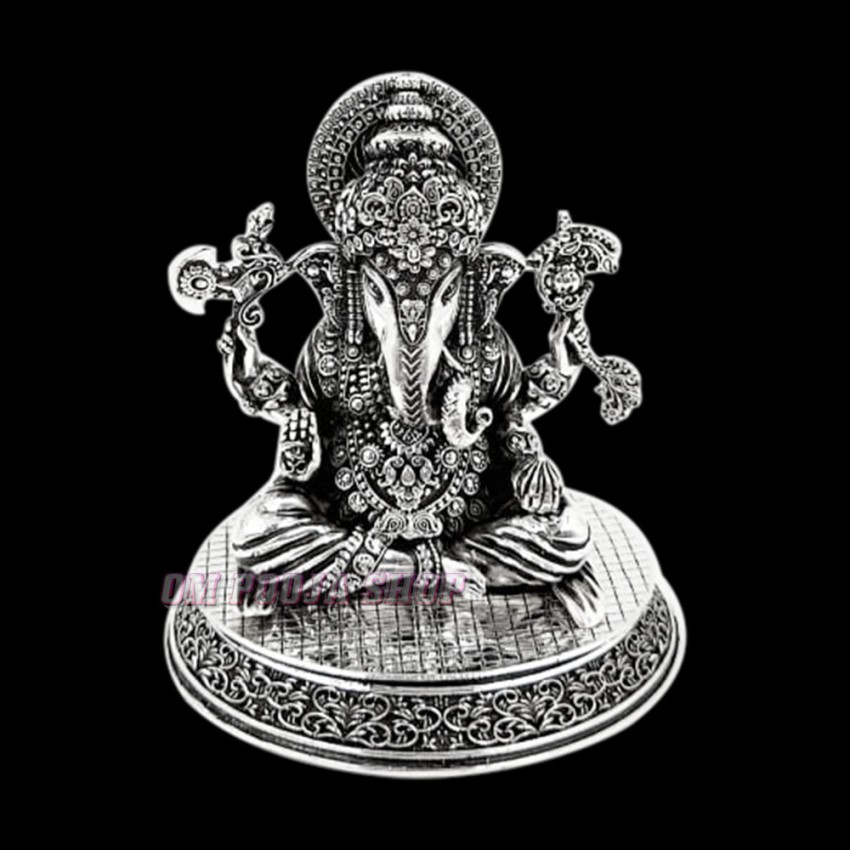 Dagdusheth Ganpati Statue in Pure Silver - Size: 3.5 inches