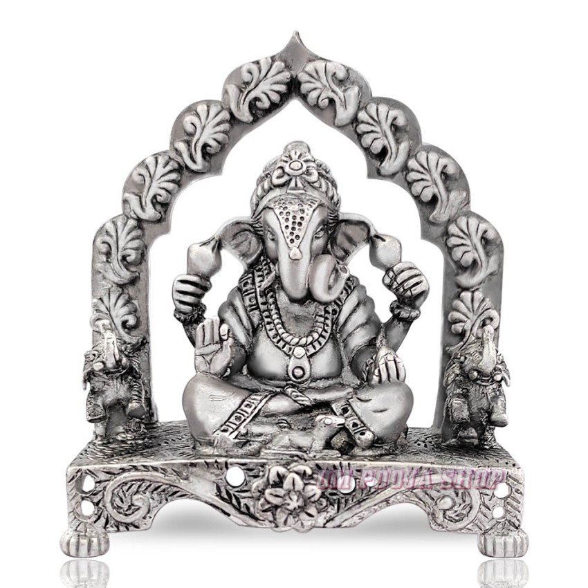 Shree Ganesh Pure Silver Statue - Size: 2.25 x 2.2 x 1.2 inches