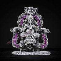 Ganesh ji Seated Pose on Peacock Design Aasan in 925 Silver