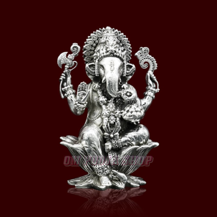 Hindu God Ganesha Statue in 925 Sterling Silver - Size: 2 x 1.2 x 1 inches