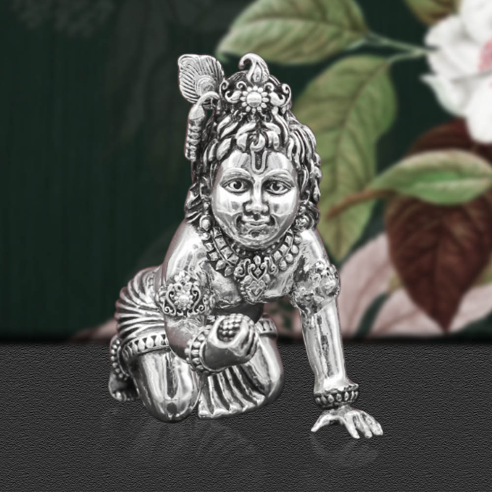Laddu Gopal Crawling Krishna Idol in 925 Sterling Silver