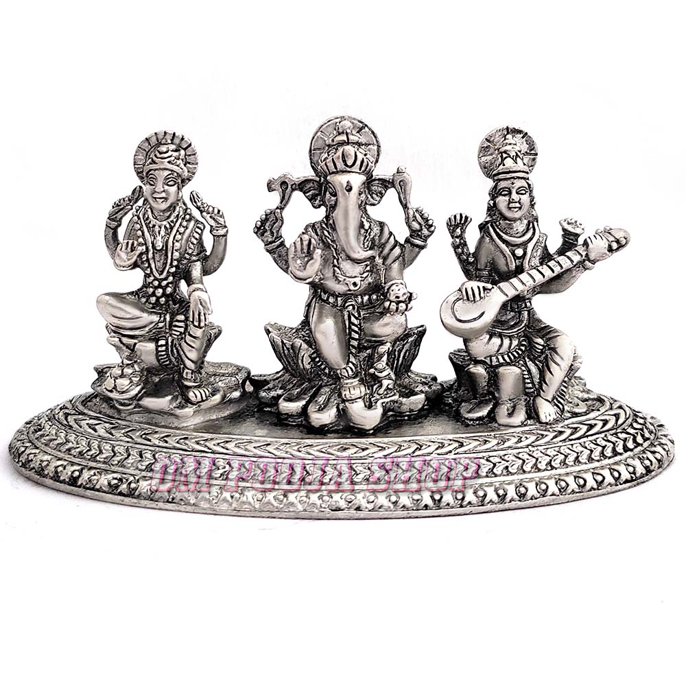 Lakshmi Ganesh Saraswati 925 Pure Silver Idol