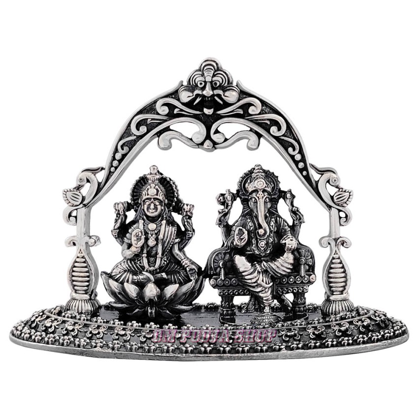 Lakshmi Ganesh 925 Pure Silver Idol - Size: 2.5 x 3.5 x 1.75 inches