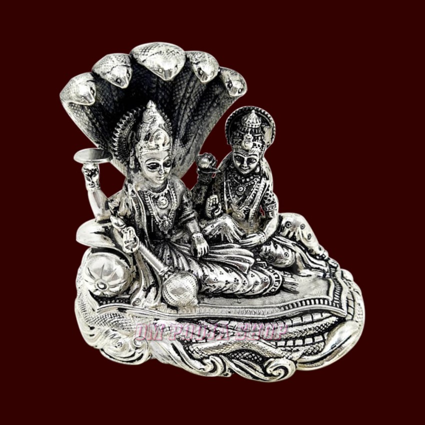 Lakshmi Narayan Idol in Pure Silver - Size: 2.75 inches