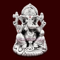 Maha Ganpati Sculpture Statue in 999 Pure Silver - Size: 2.4 x 2 x 1.75 inches