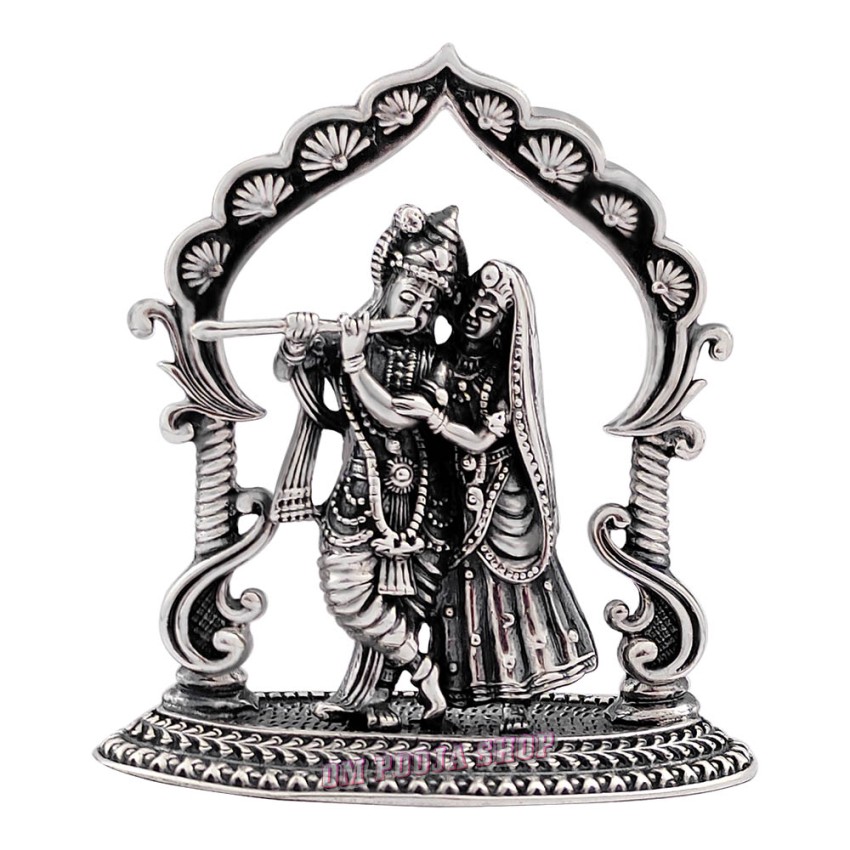 Radha Krishna Pure Silver Murti - Size: 2.4 x 2.25 x 1.25 inches