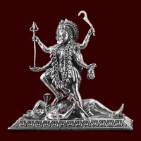 Silver Statue of Goddess Maha Kali - Size: 5.5 inches