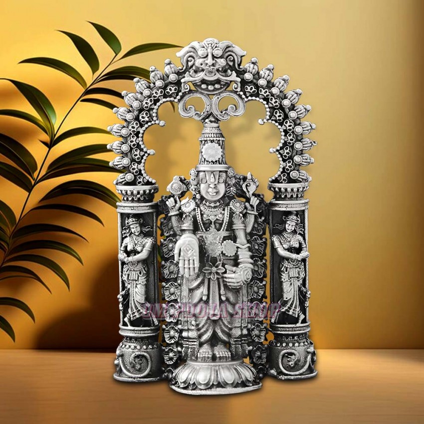 Venkateswara Tirupati Balaji Small 925 Silver Idol - 2 inches