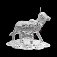 Cow And Calf Together Murti in Pure Silver - Size: 2.25 x 2.5 x 1.5 inches