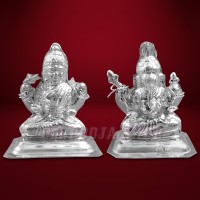 Ganesh Lakshmi Statue in German Silver - 2.25 inches