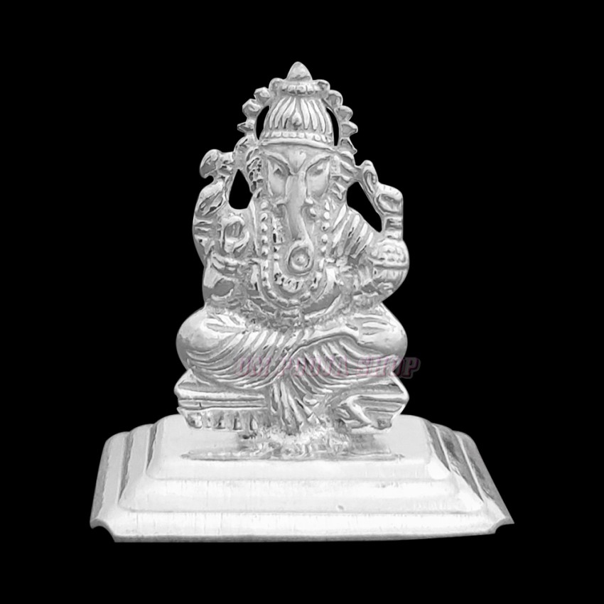 Lord Ganesha Small Murti in Pure Silver - Size: 3 x 2.9 x 2 cm