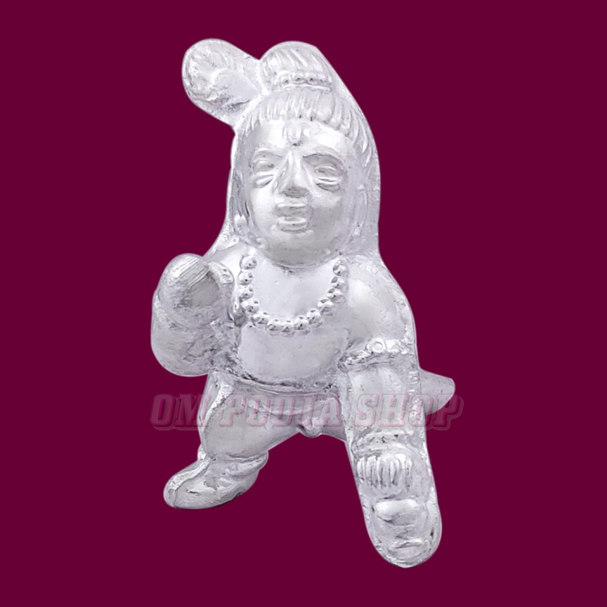 Ladoo Gopal Shri Krishna Idol in Sterling Silver Size: 2x2x1.25 inch
